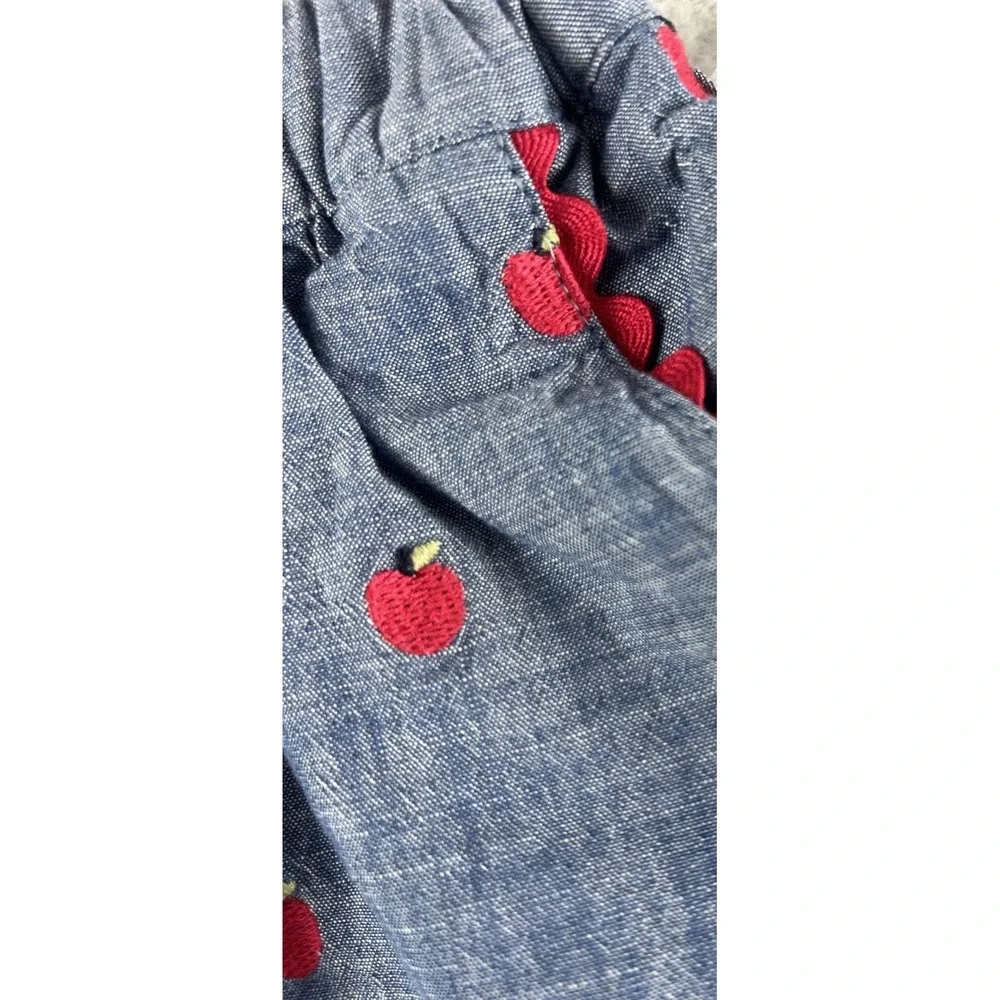 Gymboree Girls Skirt Size 6 Blue‎ Denim Embroidered Apples Pockets Cotton